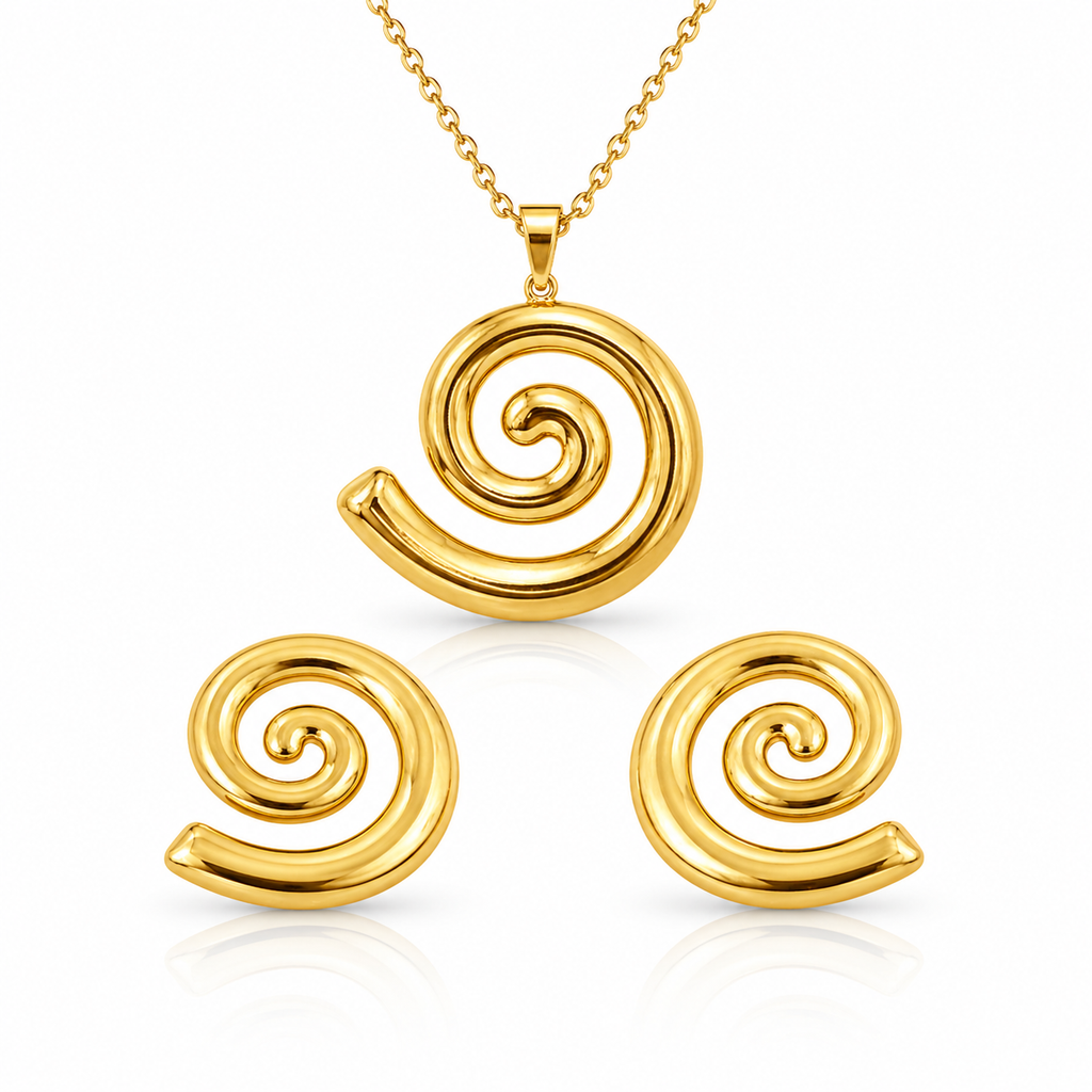 Set Lănțișor + Cercei cu Pandantiv Spirală - Modern Inox Placat Aur 18K PVD - LPD1472 - Hipoalergenici