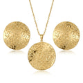Set Lantisor si Cercei Inox Cable cu Pandantiv Disc Texturat Hammered Placat Aur 18K PVD - LPD1485