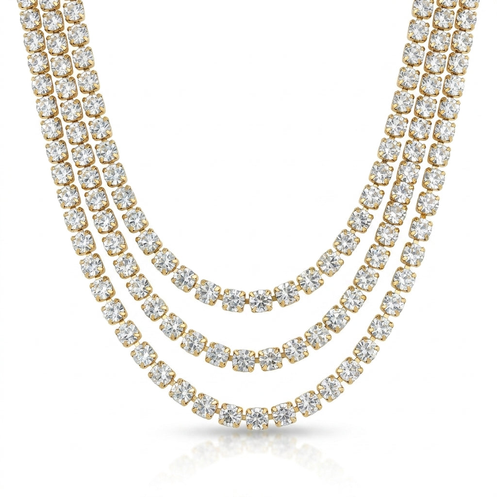 Lănțișor Tennis Triplu Oțel Inoxidabil 3x2mm - LPD1500 - Placat Aur 18K PVD
