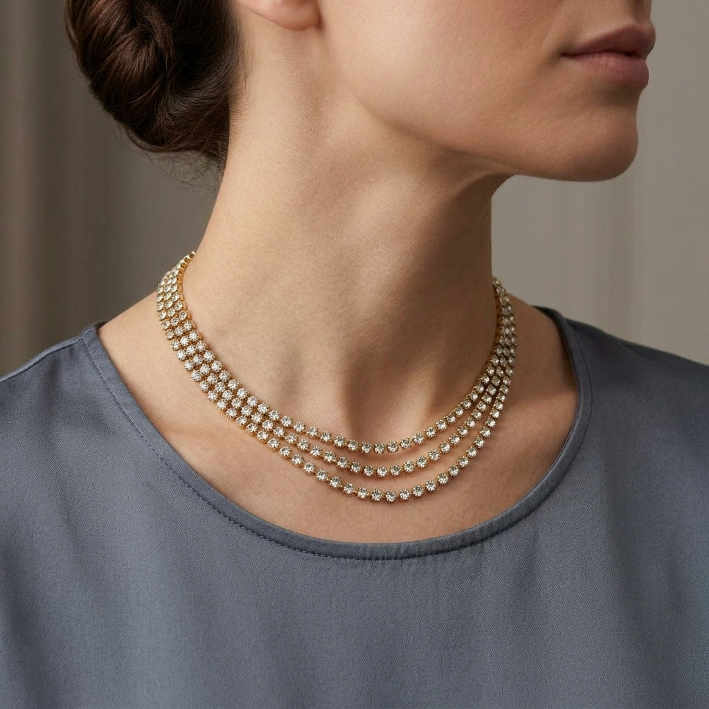 Lănțișor Tennis Triplu Oțel Inoxidabil 3x2mm - LPD1500 - Placat Aur 18K PVD