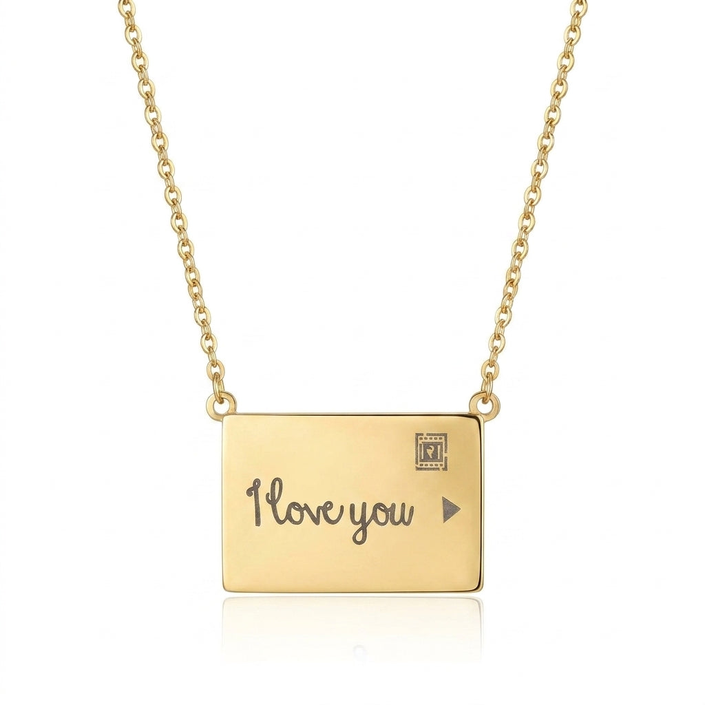 Lănțișor Inox Cable cu Pandantiv Plic "I Love You" - Romantic - Hipoalergenic Placat Aur 18K PVD - LPD1511