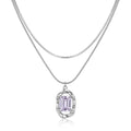 Colier Dublu Inox Argintiu Layered cu Pandantiv Piatră Violet - Boem - Hipoalergenic - LPD1515