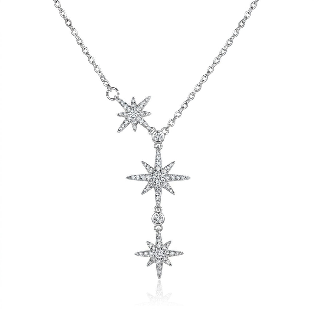 Lănțișor Inox Argintiu Cable Chain cu Pandantiv 3 Stele Pavé - Elegant - Hipoalergenic - LPD1516