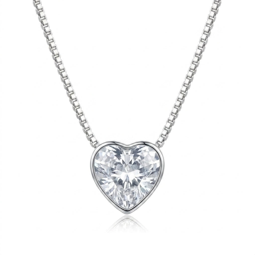 Lănțișor Inox Box Chain Argintiu cu Pandantiv Inimă Cristal - Elegant - Hipoalergenic - LPD1518