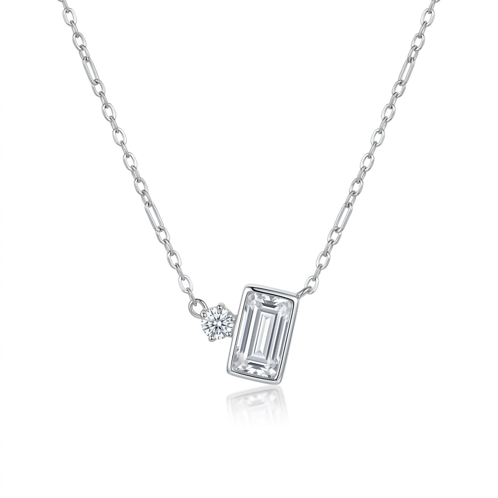 Lănțișor Inox Argintiu Cable Chain cu Pandantiv Piatră Baguette - Minimalist - Hipoalergenic - LPD1521