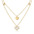 Colier Dublu Inox Layered cu Pandantiv Inimioare Sidef și Contur - Hipoalergenic Placat Aur 18K PVD - LPD1525