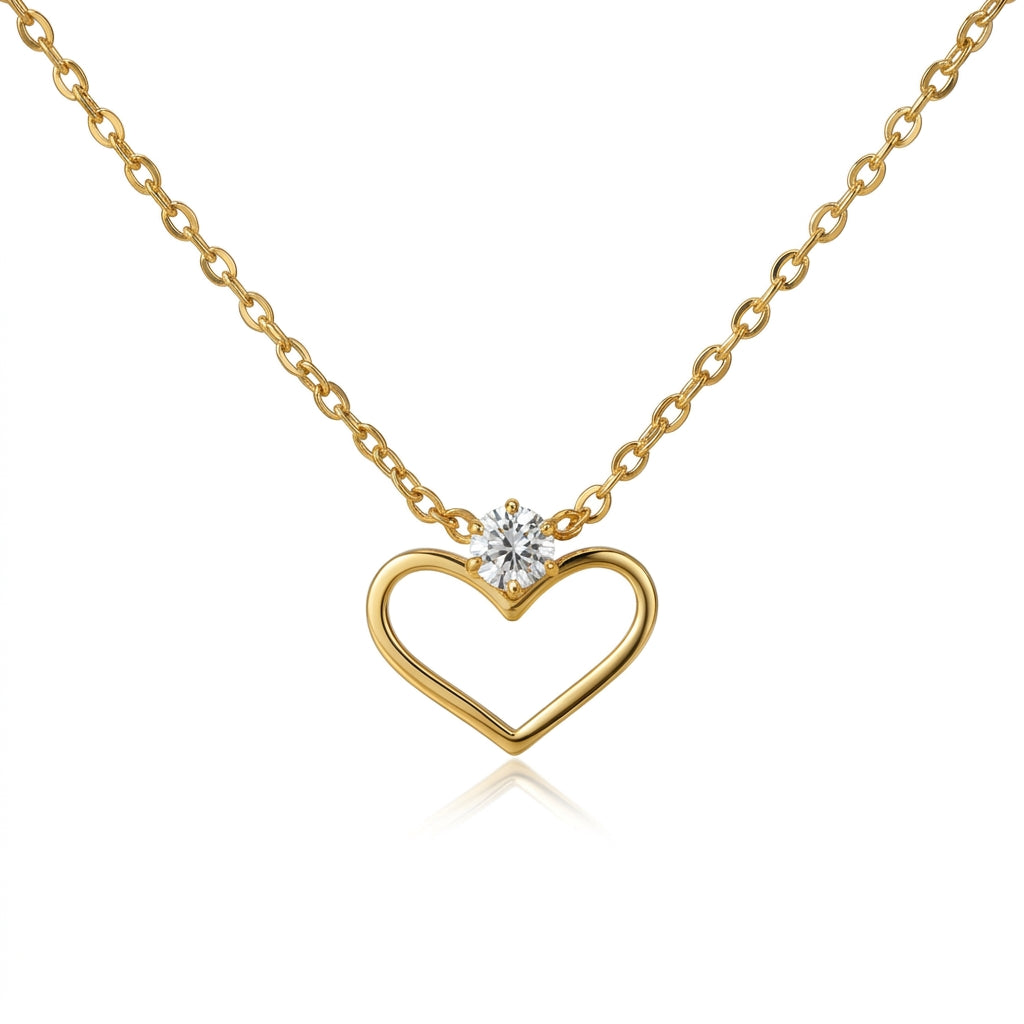 Lănțișor Inimă Deschisă cu Zirconiu Cubic Oțel Inoxidabil 40+5cm - LPD1544 - Placat Aur 18K PVD