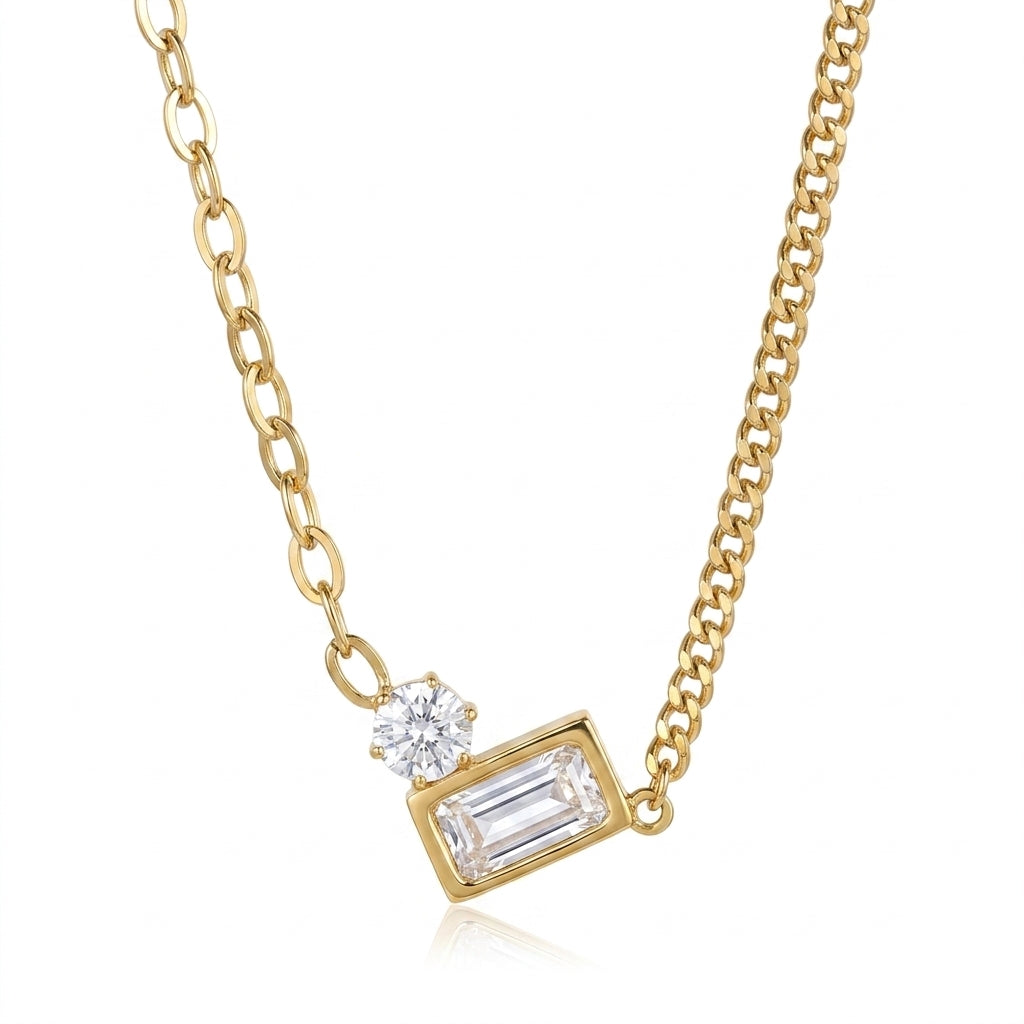 Lănțișor Inox Figuraro cu Pandantiv Cristal Baguette - Glam - Hipoalergenic Placat Aur 18K PVD - LPD1563