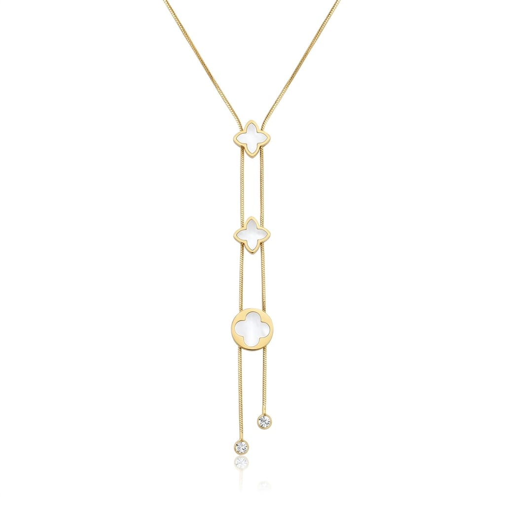 Lănțișor Inox Snake cu Motive Florale Sidef Lariat - Statement - Hipoalergenic Placat Aur 18K PVD - LPD1569