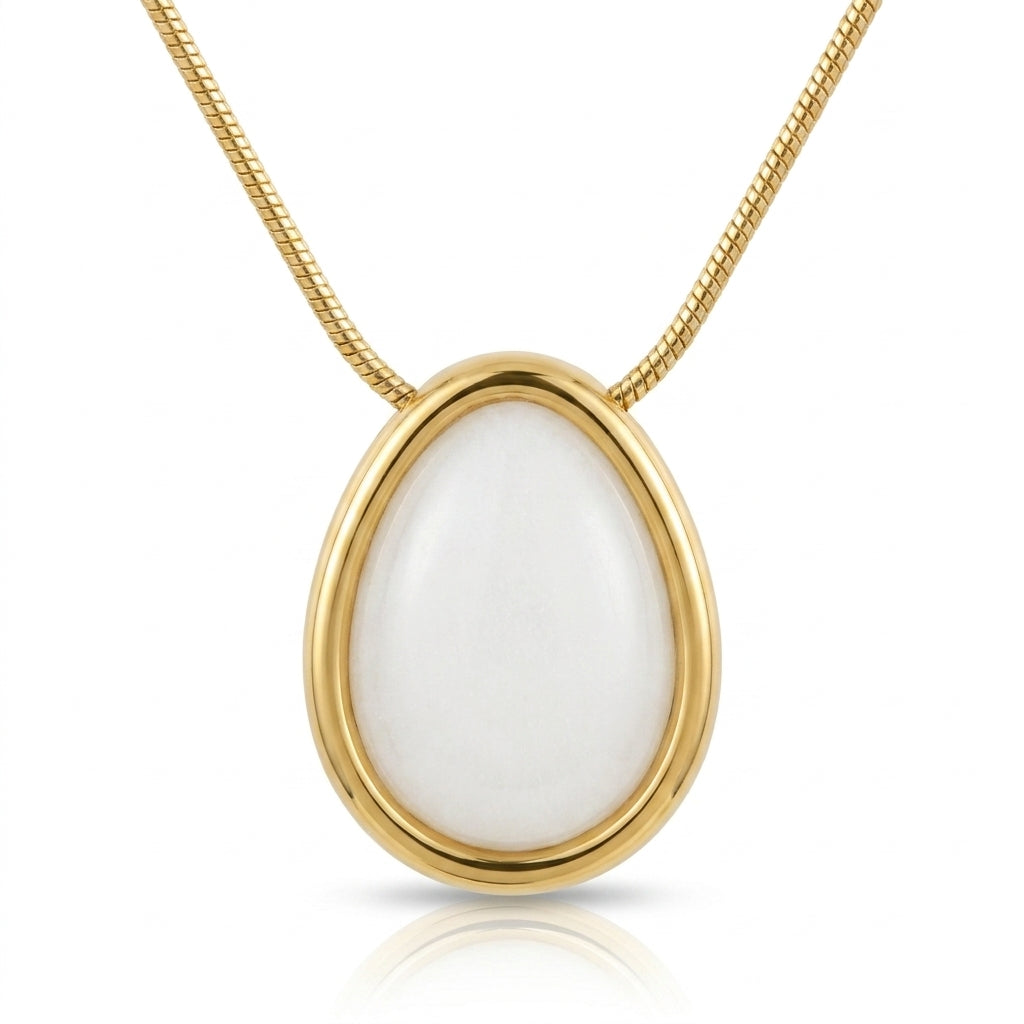 Lănțișor Inox Snake cu Pandantiv Piatră Teardrop-Elegant - Hipoalergenic Placat Aur 18K PVD - LPD1574