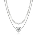 Lănțișor Inox Dublu Argintiu cu Pandantiv Inimă Puffed - Romantic-Trendy - Hipoalergenic - LPD1576