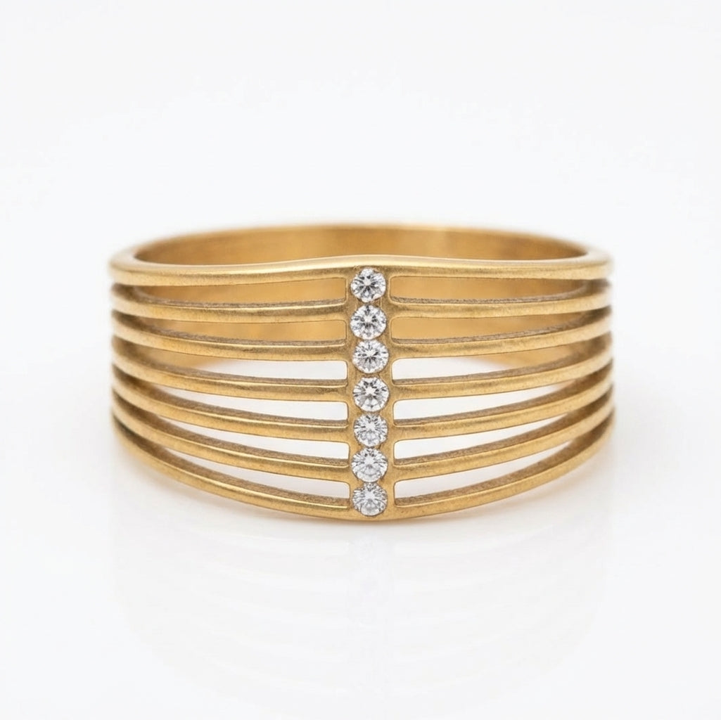 Inel Benzi paralele zirconiu Oțel Inoxidabil Auriu - Hipoalergenic