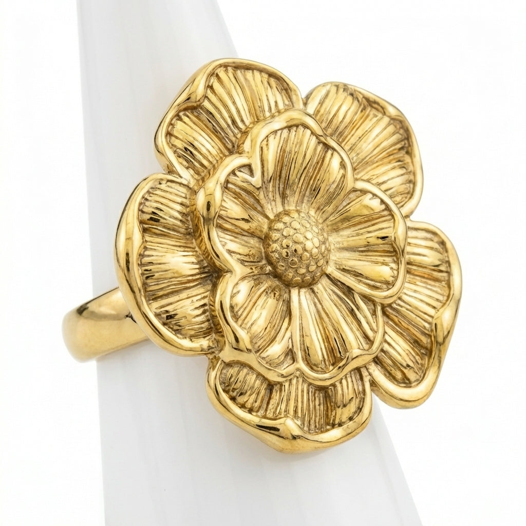 Inel Floare mare sculptată Oțel Inoxidabil Placat Aur 18K PVD - Hipoalergenic - IND1639