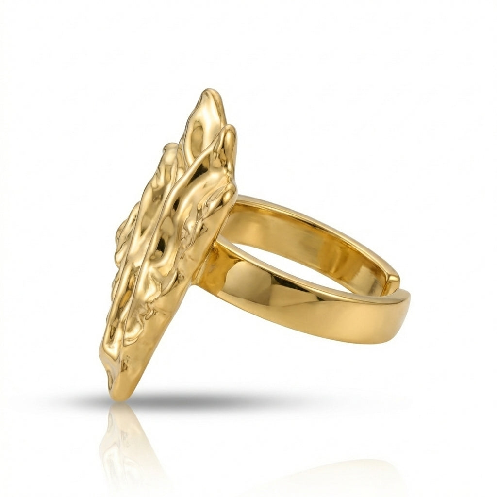 Inel Ornament texturat abstract Oțel Inoxidabil Placat Aur 18K PVD - Hipoalergenic - IND1620