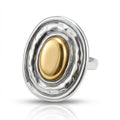 Inel Oval texturat bicolor Oțel Inoxidabil Bicolor Placat Aur 18K PVD - Hipoalergenic - IND1610