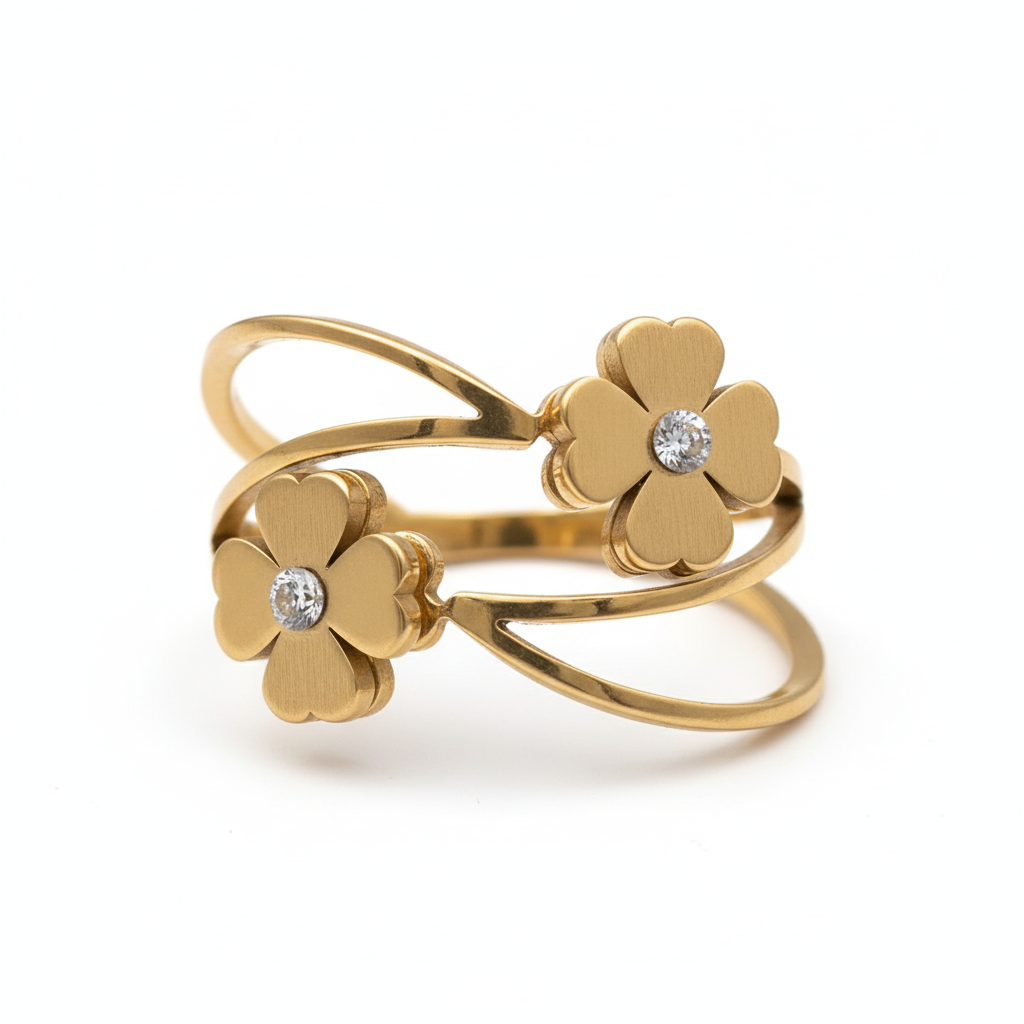 Inel trifoi zirconiu mic Oțel Inoxidabil Auriu - Hipoalergenic