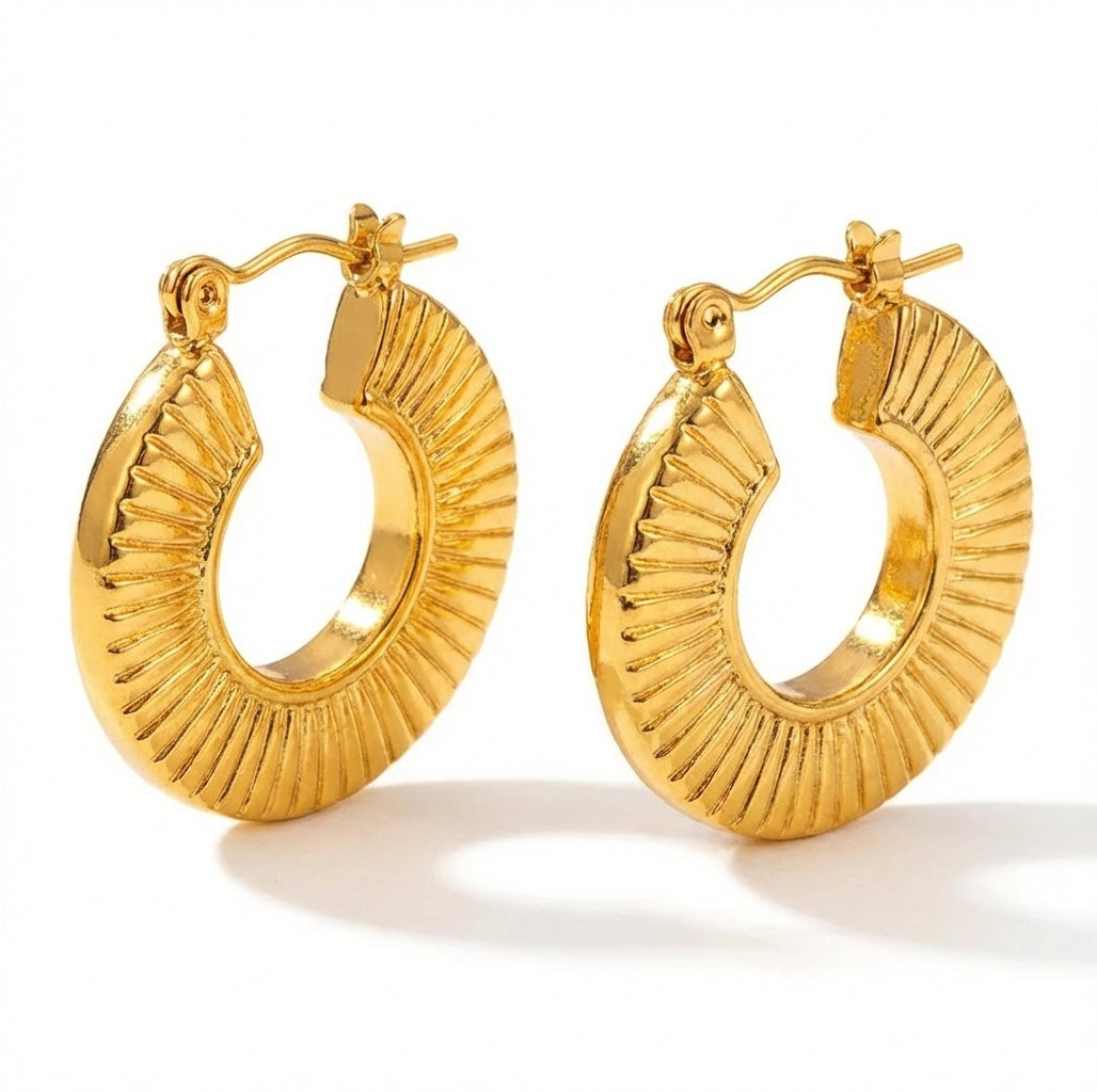 Cercei Creolă canelată din Oțel Inoxidabil - Hipoalergenici