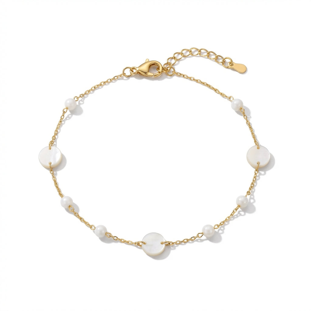 Brățară de Picior Minimalistă, perle albe, aurie Oțel Inoxidabil Auriu
