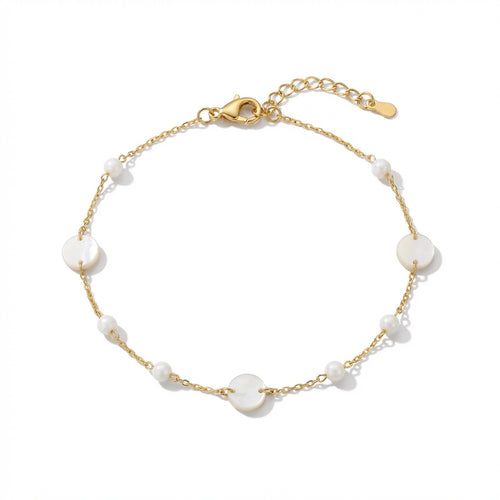 Brățară de Picior Minimalistă, perle albe, aurie Oțel Inoxidabil Auriu