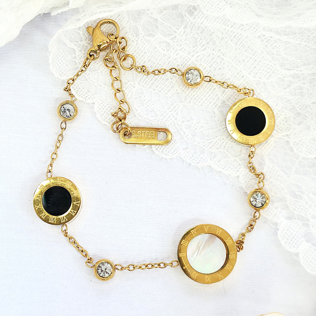 Brățară din Inox cu Pandantive cu 2 Fete Alb/Negru Oțel Inoxidabil Negru - BF1184 - Hipoalergenică