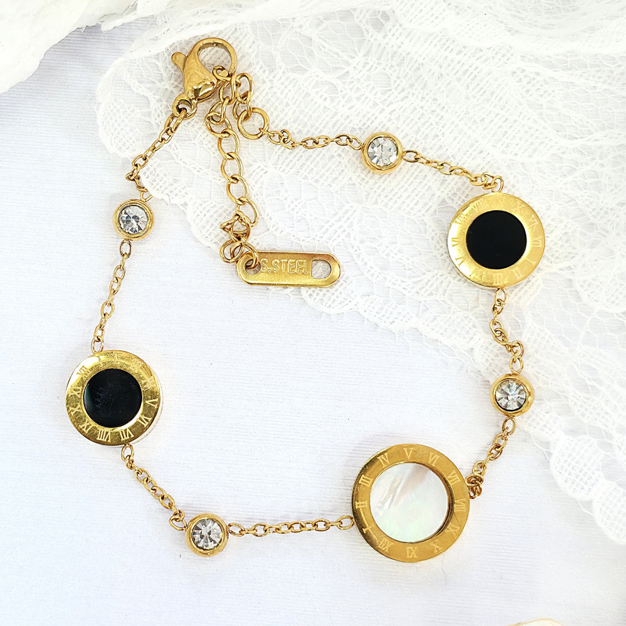 Brățară din Inox cu Pandantive cu 2 Fete Alb/Negru Oțel Inoxidabil Negru - BF1184 - Hipoalergenică