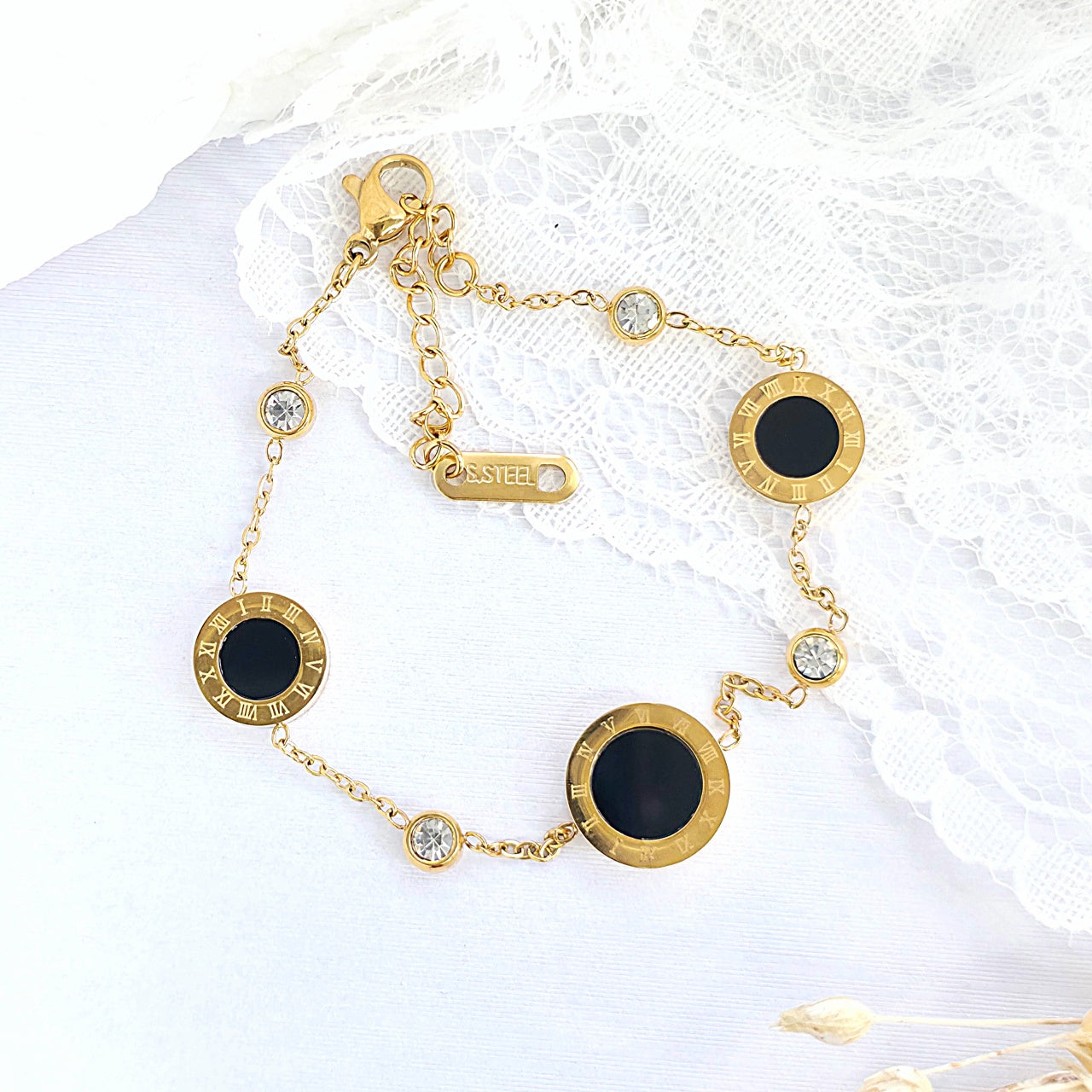 Brățară din Inox cu Pandantive cu 2 Fete Alb/Negru Oțel Inoxidabil Negru - BF1184 - Hipoalergenică