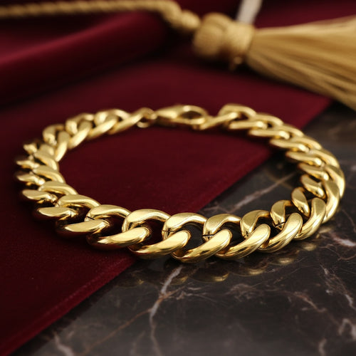 Brățară cu zale late placată cu aur 18K PVD, detaliu al zalei