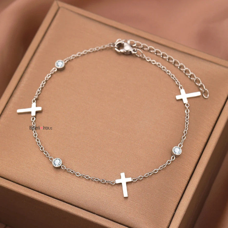 Brățară Cruciulițe & Zirconiu Oțel Inoxidabil 2mm - Hipoalergenică - BF937