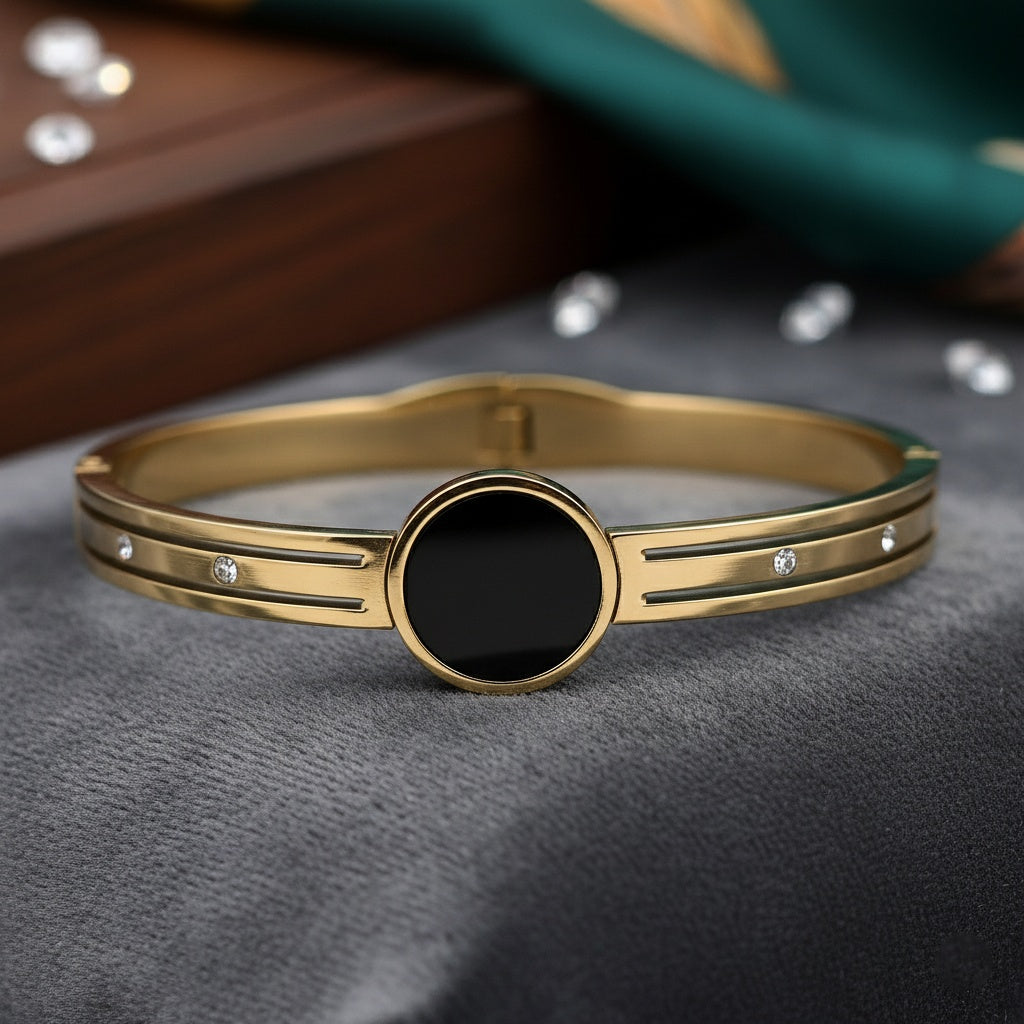 Brățară Disc Negru Catușă Oțel Inoxidabil - Hipoalergenică - BF956