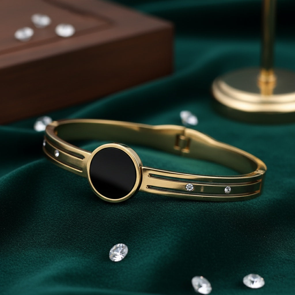 Brățară Disc Negru Catușă Oțel Inoxidabil - Hipoalergenică - BF956