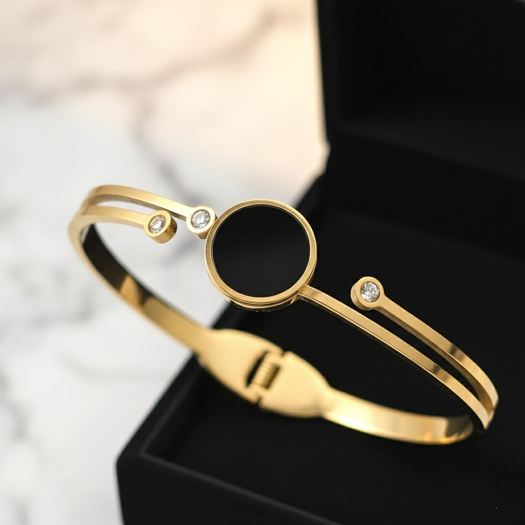 Brățară Disc Negru Zirconiu Oțel Inoxidabil 6.2 cm - Hipoalergenică - BF962