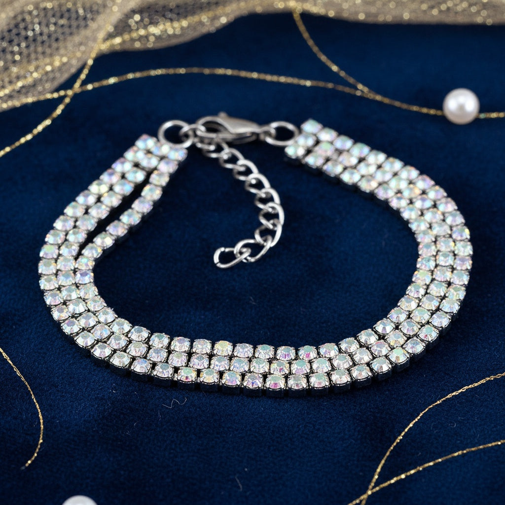 Brățară Tennis din Inox cu 3 Randuri de Pietre culoare Cameleon Oțel Inoxidabil Auriu - Hipoalergenică - BF1168