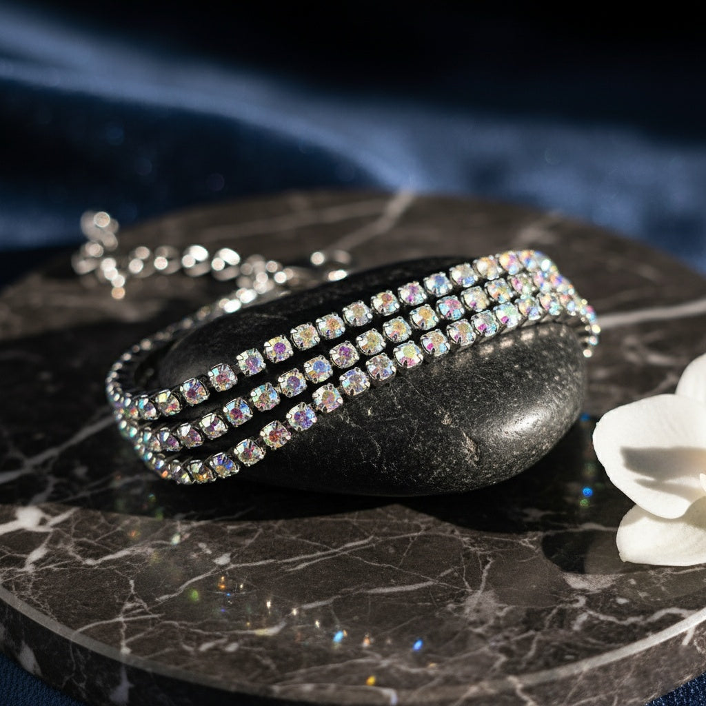 Brățară Tennis din Inox cu 3 Randuri de Pietre culoare Cameleon Oțel Inoxidabil Auriu - Hipoalergenică - BF1168