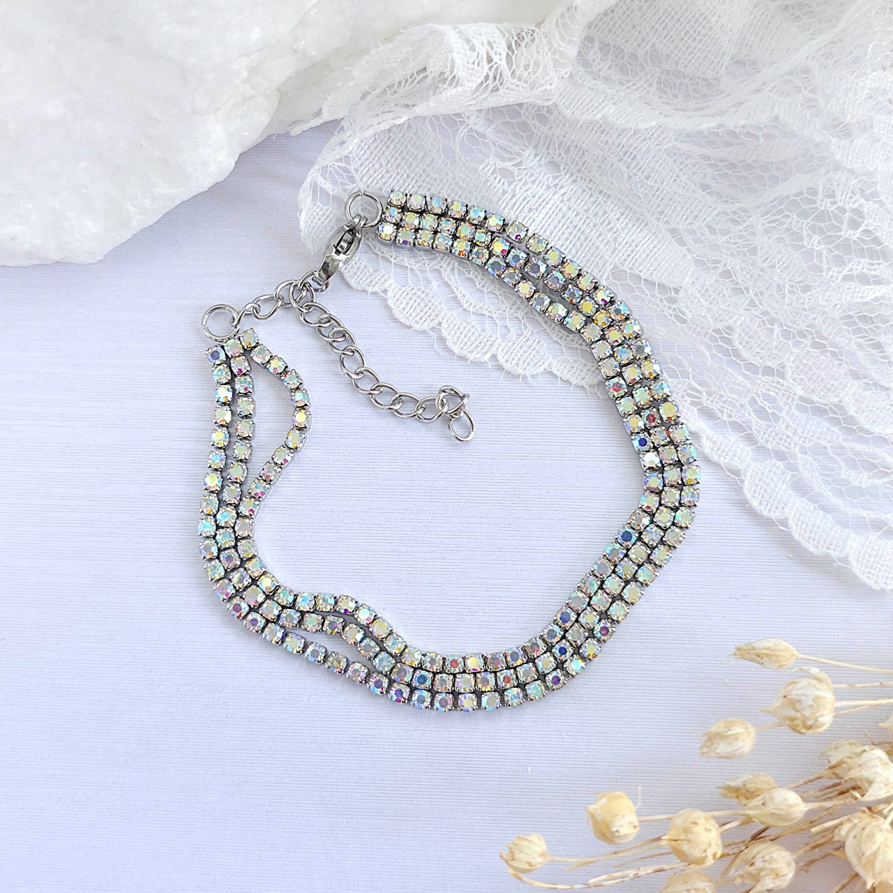 Brățară Tennis din Inox cu 3 Randuri de Pietre culoare Cameleon Oțel Inoxidabil Auriu - Hipoalergenică - BF1168