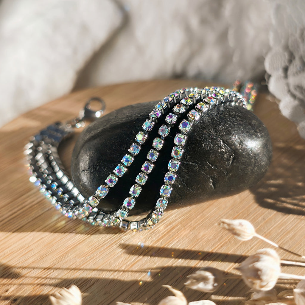 Brățară Tennis din Inox cu 3 Randuri de Pietre culoare Cameleon Oțel Inoxidabil Auriu - Hipoalergenică - BF1168