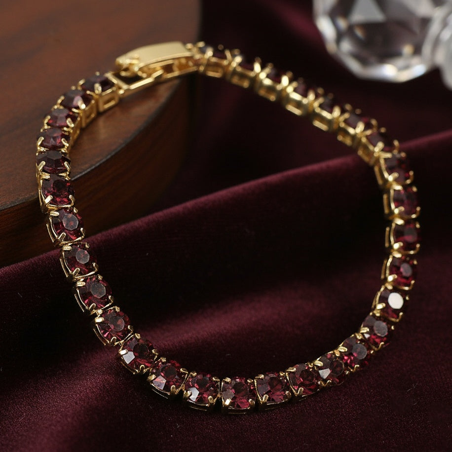 Brățară Tennis din Inox cu Pietre Bordeaux 4mm Oțel Inoxidabil Auriu - Hipoalergenică - BF1186