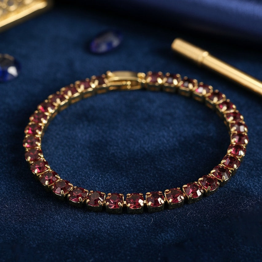 Brățară Tennis din Inox cu Pietre Bordeaux 4mm Oțel Inoxidabil Auriu - Hipoalergenică - BF1186
