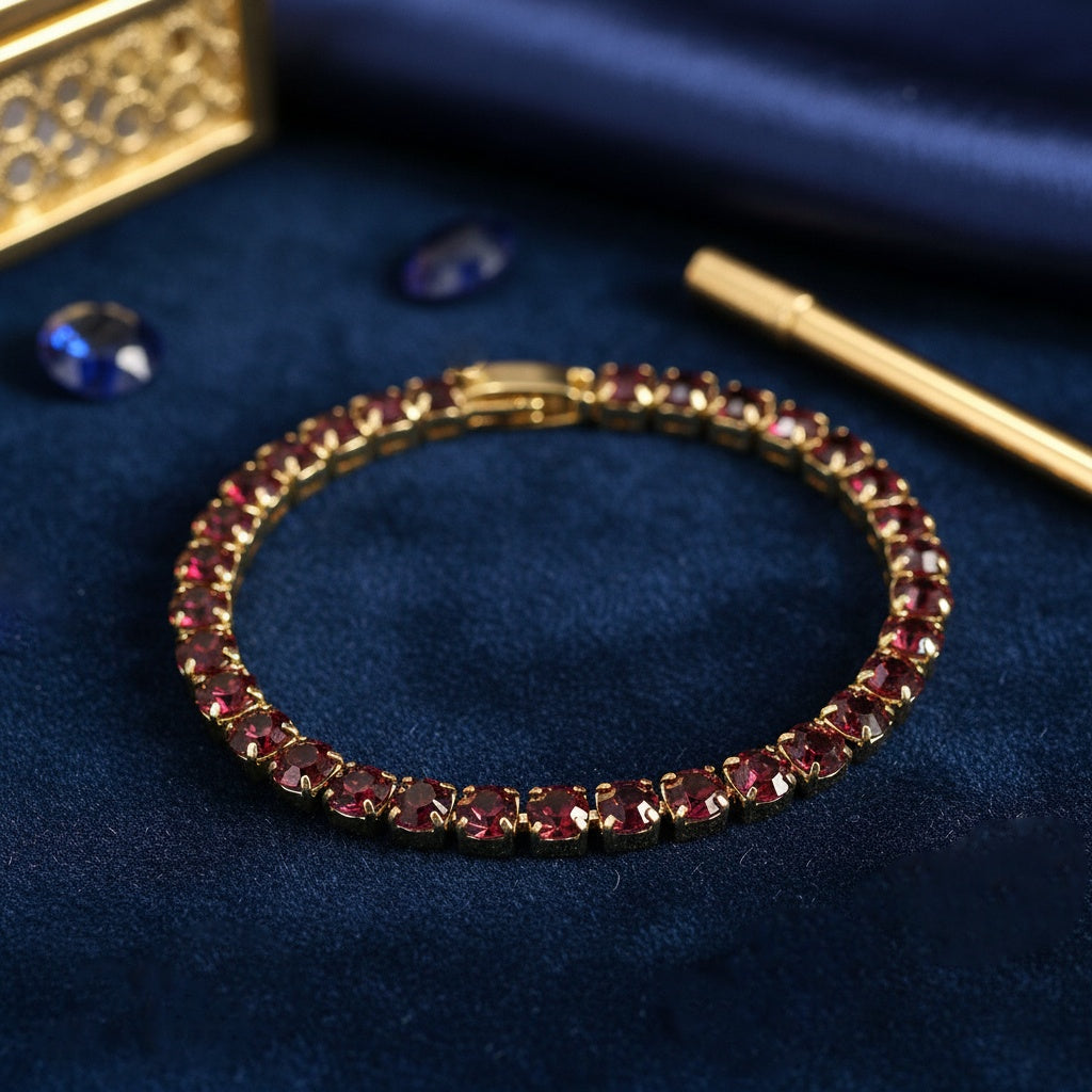 Brățară Tennis din Inox cu Pietre Bordeaux 4mm Oțel Inoxidabil Auriu - Hipoalergenică - BF1186