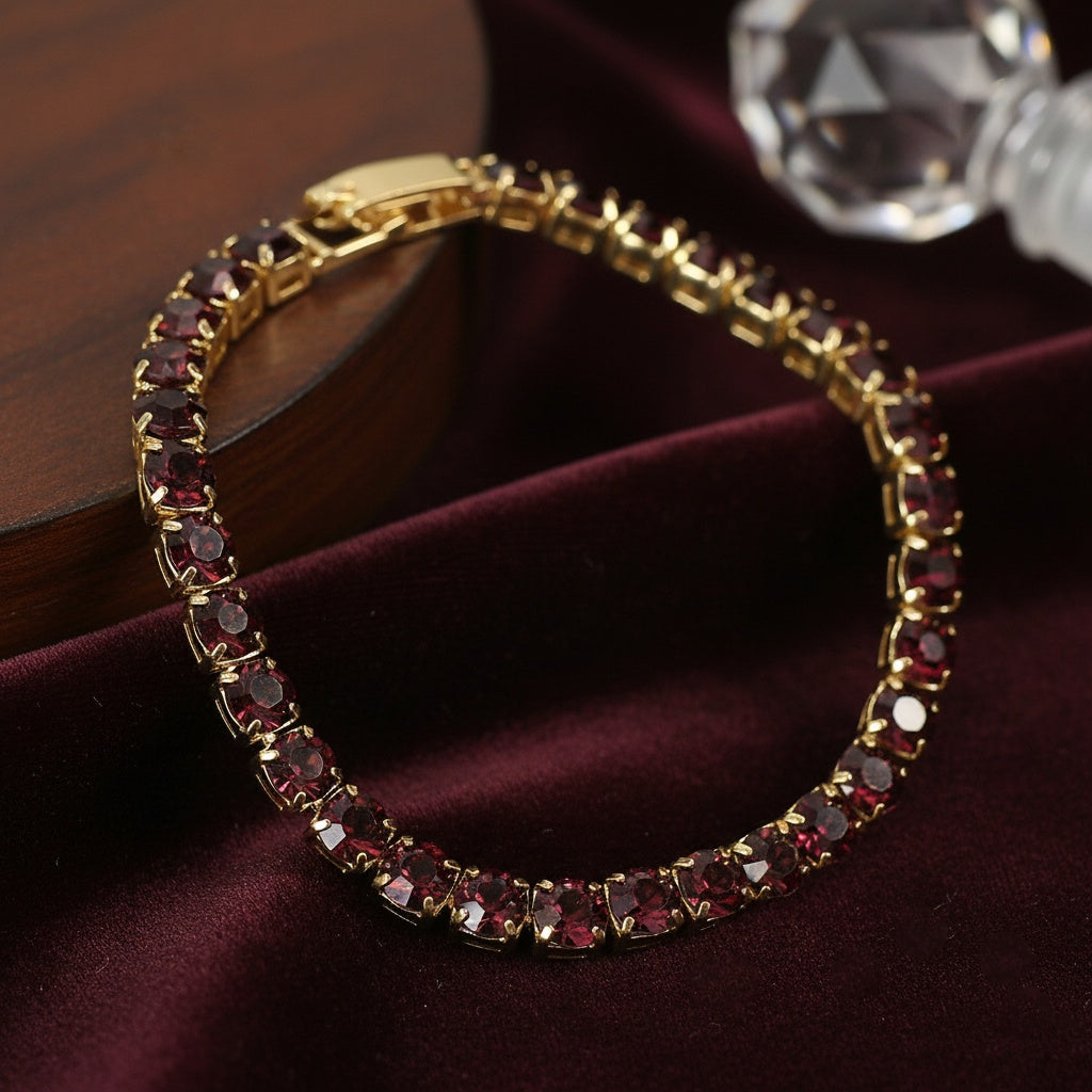 Brățară Tennis din Inox cu Pietre Bordeaux 4mm Oțel Inoxidabil Auriu - Hipoalergenică - BF1186