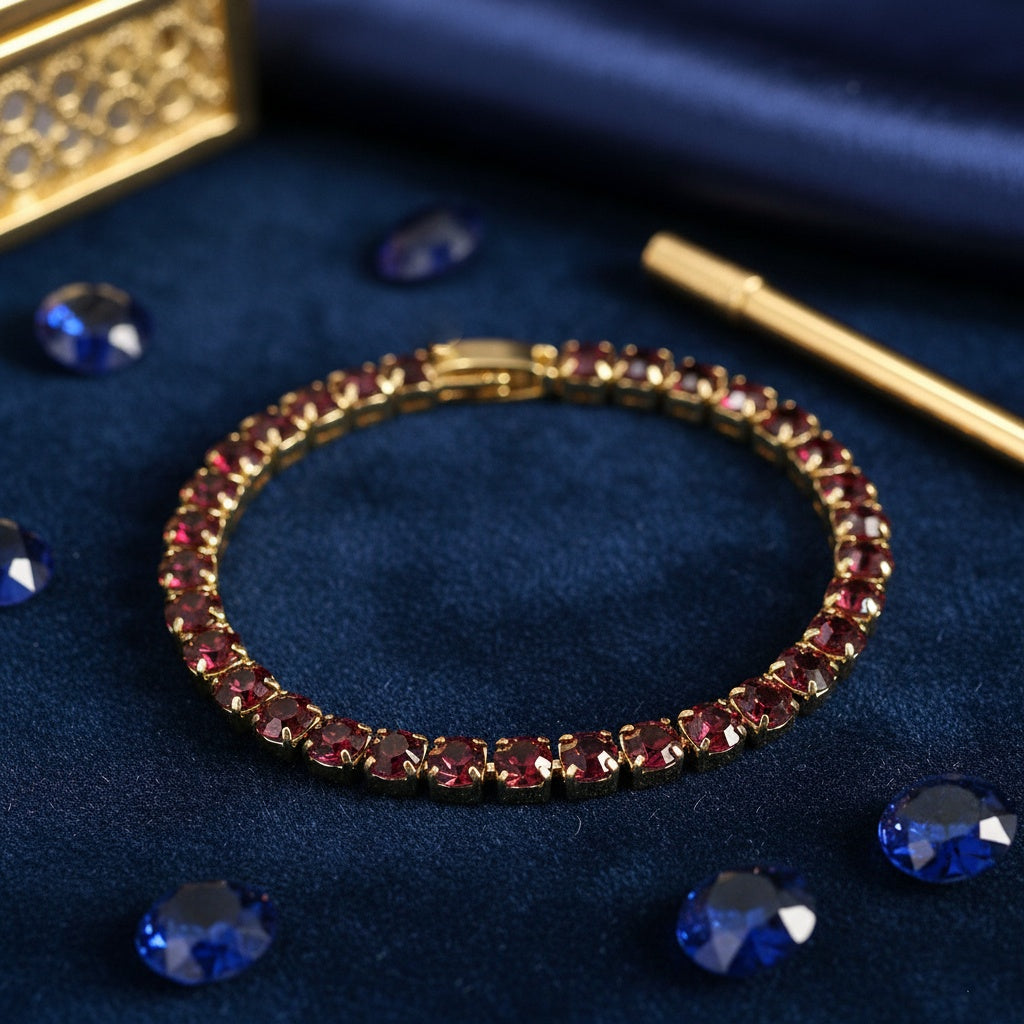 Brățară Tennis din Inox cu Pietre Bordeaux 4mm Oțel Inoxidabil Auriu - Hipoalergenică - BF1186