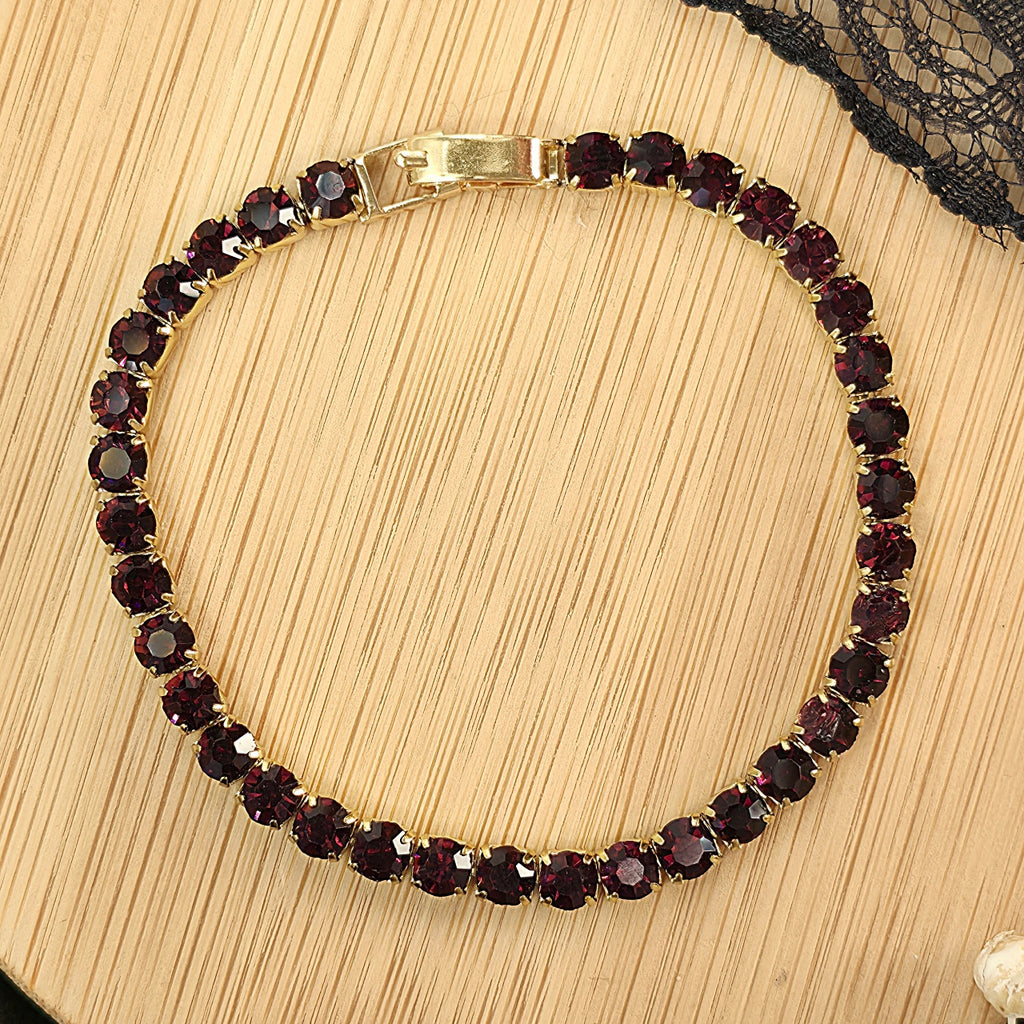 Brățară Tennis din Inox cu Pietre Bordeaux 4mm Oțel Inoxidabil Auriu - Hipoalergenică - BF1186