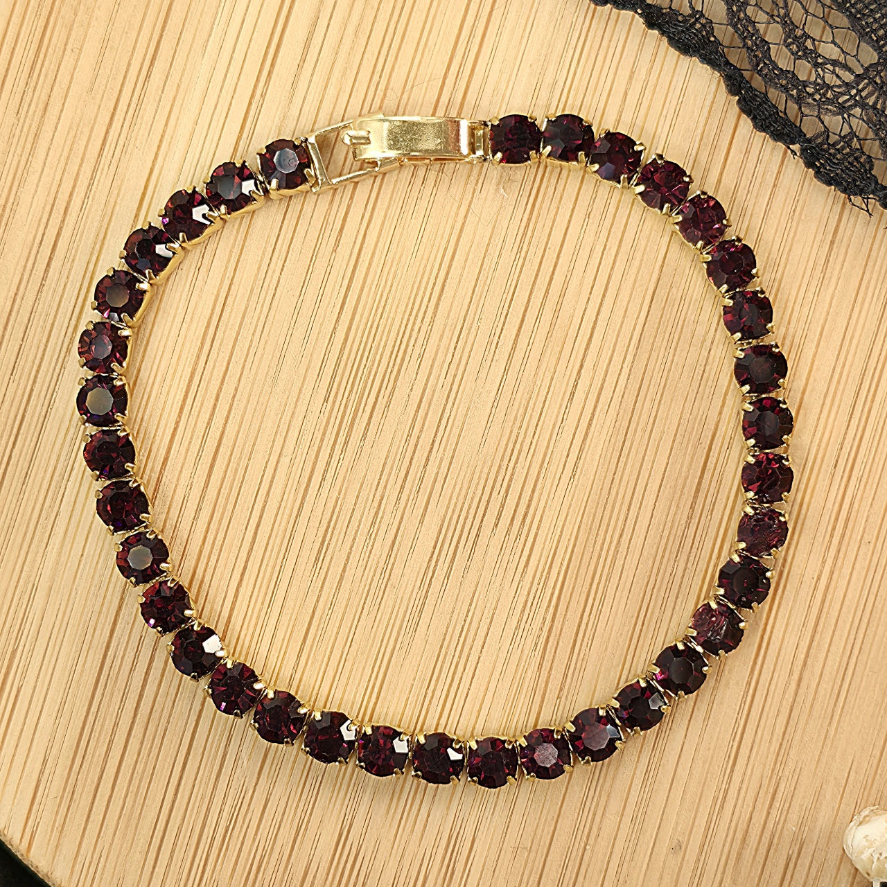 Brățară Tennis din Inox cu Pietre Bordeaux 4mm Oțel Inoxidabil Auriu - Hipoalergenică - BF1186