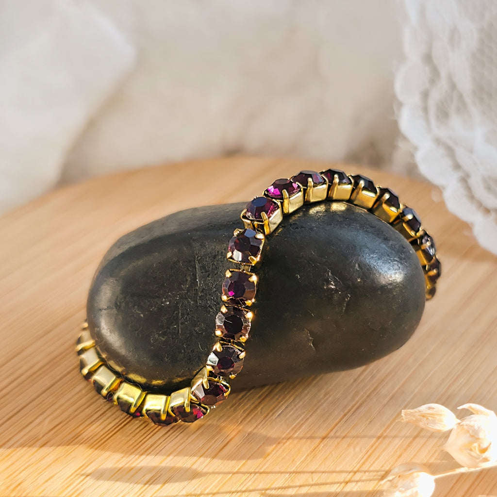 Brățară Tennis din Inox cu Pietre Bordeaux 4mm Oțel Inoxidabil Auriu - Hipoalergenică - BF1186