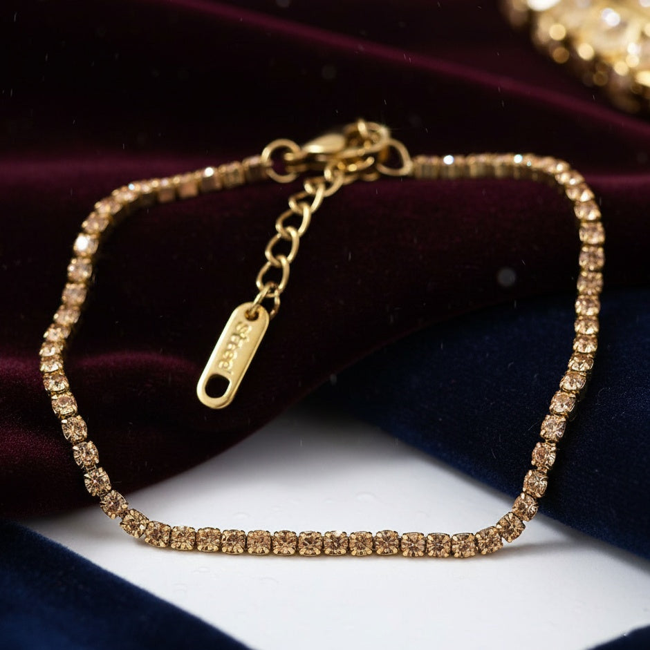 Brățară Tennis din Inox cu Pietre Crem 2mm Oțel Inoxidabil Auriu - Hipoalergenică - BF1178