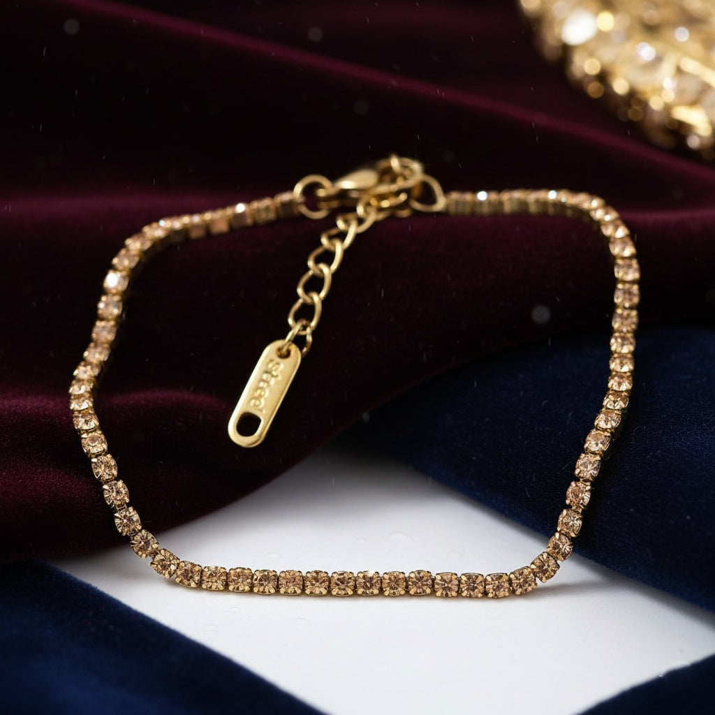 Brățară Tennis din Inox cu Pietre Crem 2mm Oțel Inoxidabil Auriu - Hipoalergenică - BF1178