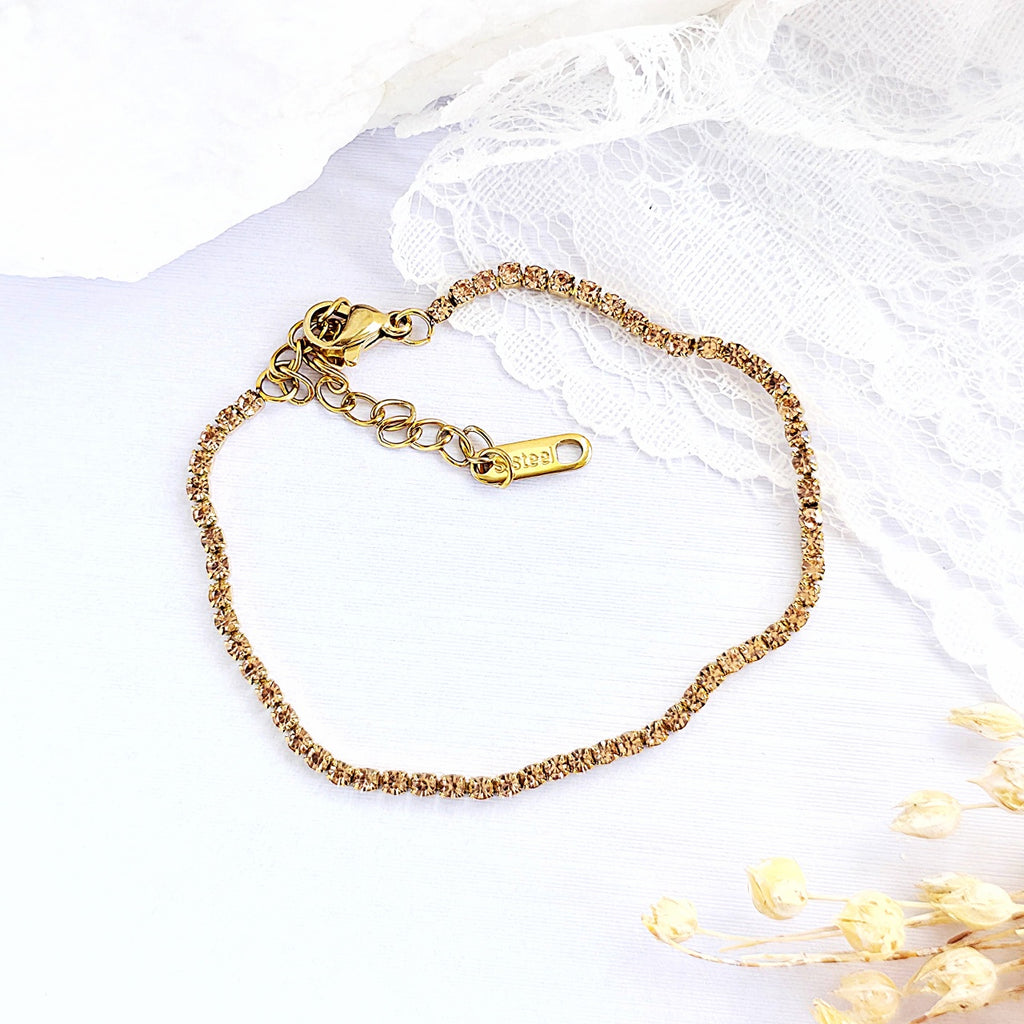 Brățară Tennis din Inox cu Pietre Crem 2mm Oțel Inoxidabil Auriu - Hipoalergenică - BF1178