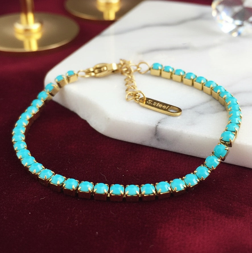 Brățară Tennis din Inox cu Pietre Mate Turcoaz Summer Time Oțel Inoxidabil Auriu - Hipoalergenică - BF1167