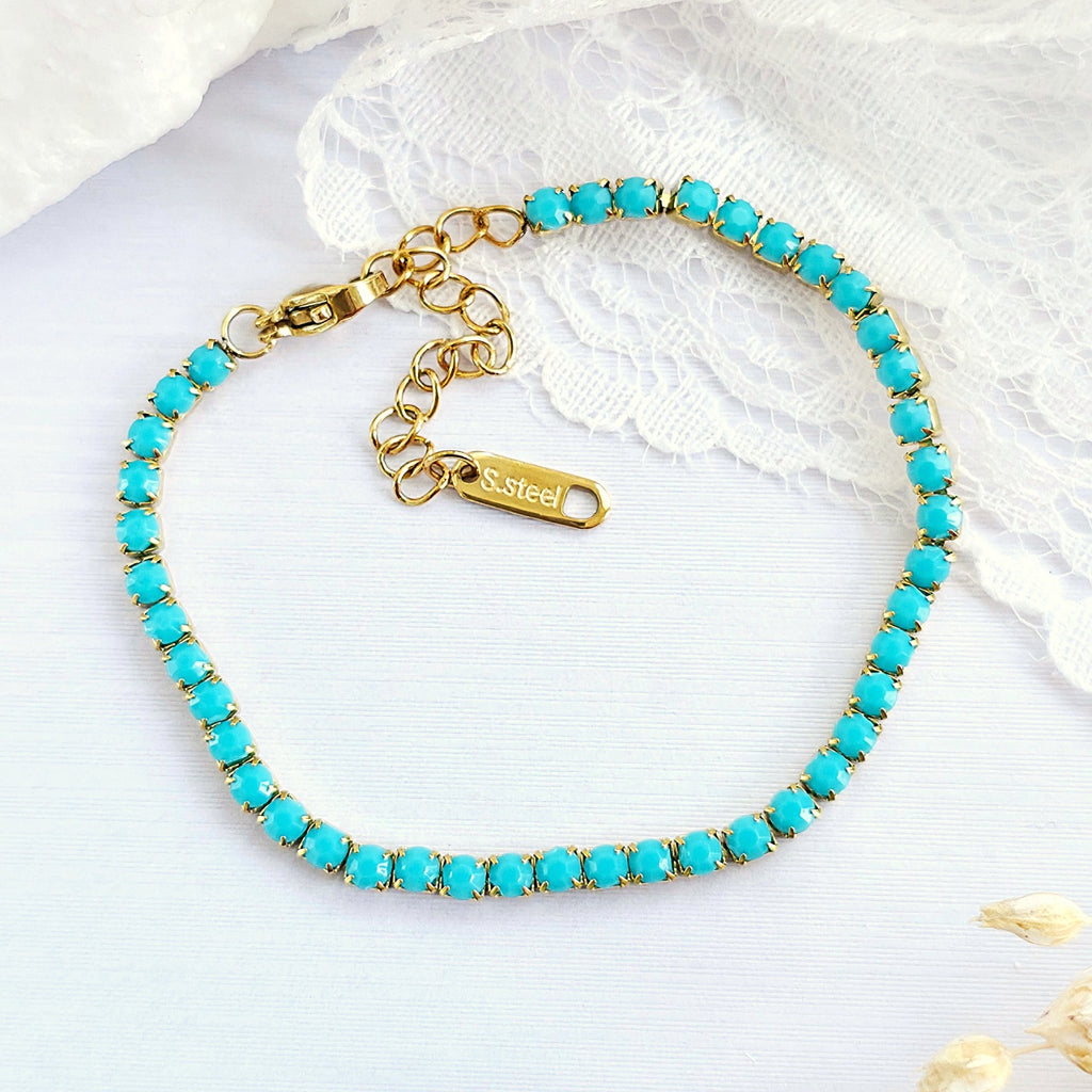 Brățară Tennis din Inox cu Pietre Mate Turcoaz Summer Time Oțel Inoxidabil Auriu - Hipoalergenică - BF1167