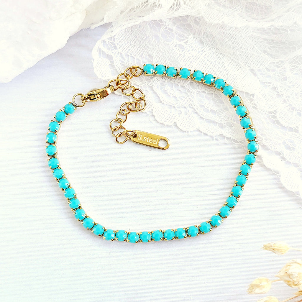 Brățară Tennis din Inox cu Pietre Mate Turcoaz Summer Time Oțel Inoxidabil Auriu - Hipoalergenică - BF1167