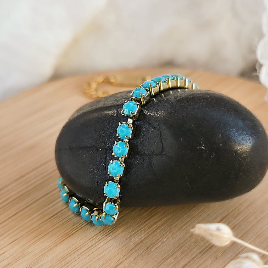 Brățară Tennis din Inox cu Pietre Mate Turcoaz Summer Time Oțel Inoxidabil Auriu - Hipoalergenică - BF1167